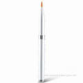 Retractable Lip Brush with PBT Synthetic Hair in Orange Tip and Aluminum Body